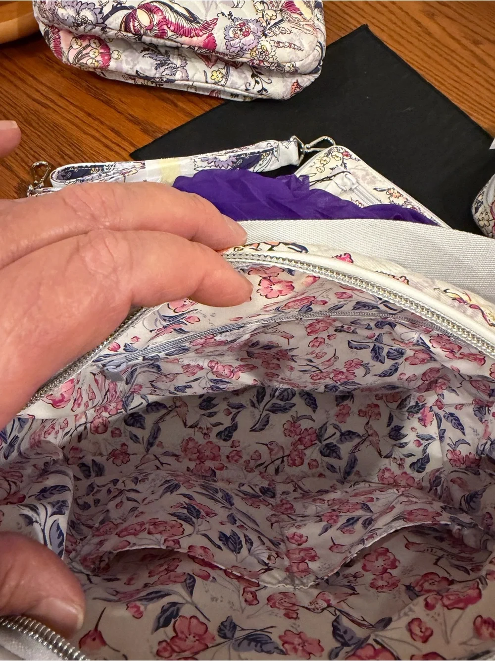 Vera Bradley Floral Quilted Crossbody and Accessory Set - White/Purple